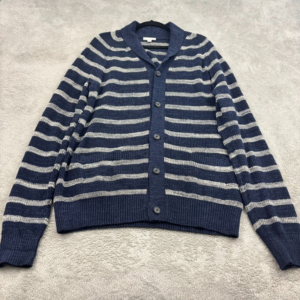 VTG Gap Shawl Cardigan Sweater Mens XL Navy Blue Stripe Preppy Chunky Schoolboy